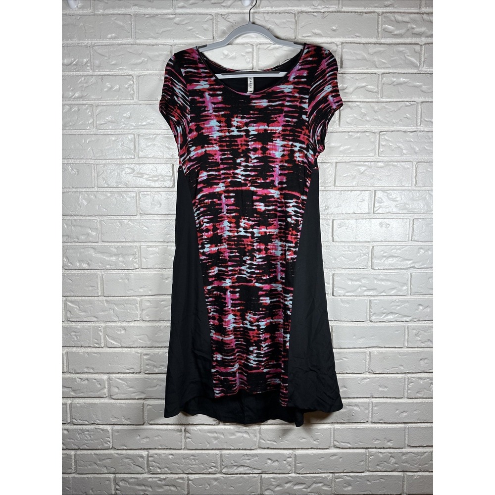 Kensie Pieces Size M Abstract Pink Black Dress Asymmetrical Artsy Y2K Vibes